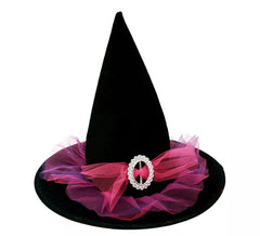 Chapéu de bruxa rosa de 58 cm com tule