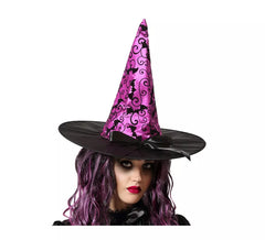 Chapéu de bruxa roxo com laço