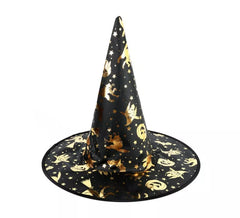 Chapéu de bruxa preto com estampa dourada 30x40 cm