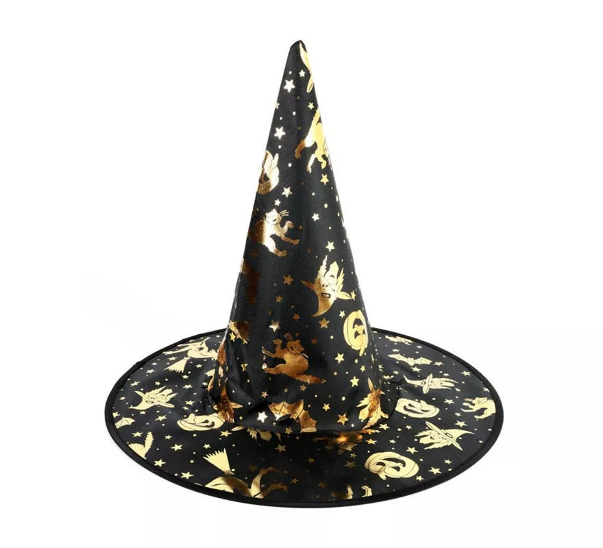 Translation missing: pt-PT.Sombrero de Bruja negro con estampado dorado de 30x40 cm
