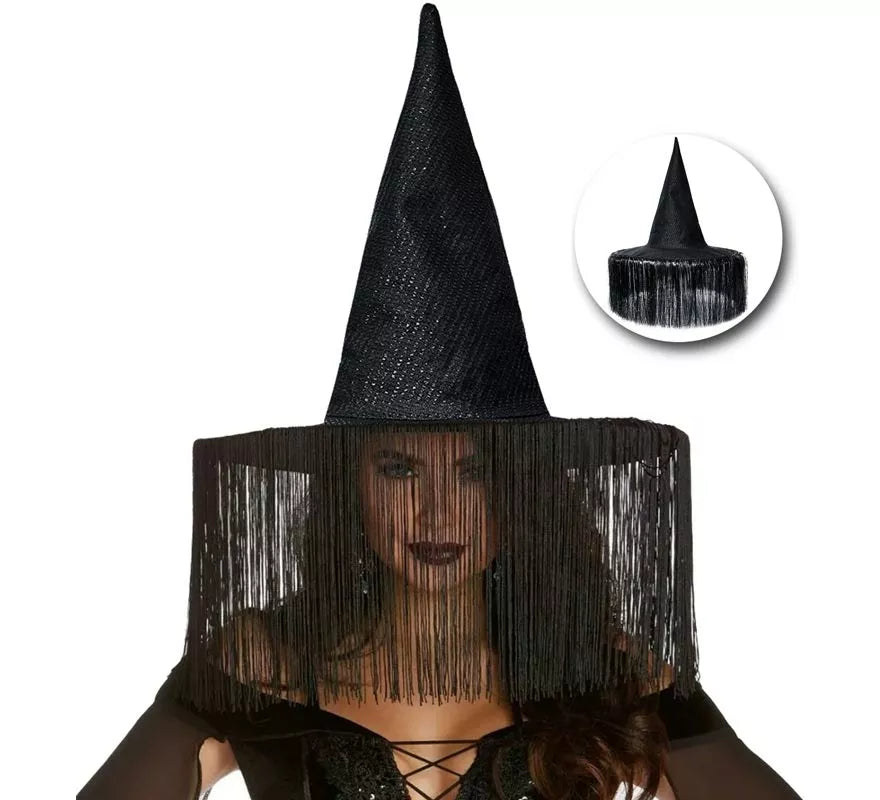 Translation missing: pt-PT.Sombrero de Bruja negro con Flecos