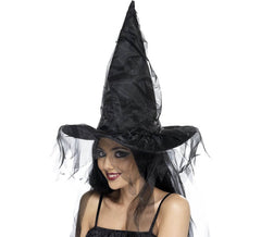 Chapéu de Bruxa Preto com Véu