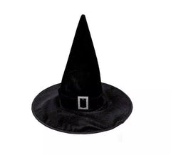 Chapéu de bruxa de veludo preto com evilla