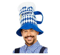 Chapéu de cerveja xadrez azul e branco da Oktoberfest com alça