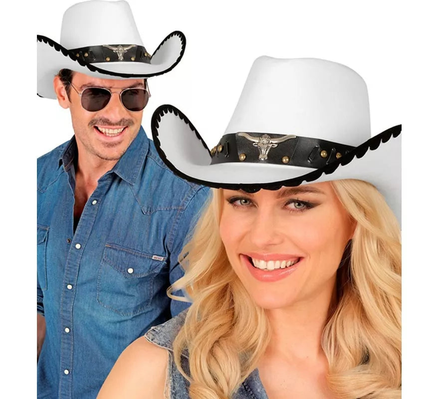 Translation missing: pt-PT.Sombrero de Cowboy con Toro de Fieltro blanco