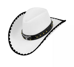 Chapéu de Cowboy com Touro de Feltro Branco