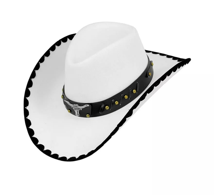 Translation missing: pt-PT.Sombrero de Cowboy con Toro de Fieltro blanco