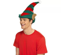 Chapéu de duende vermelho e verde com orelhas