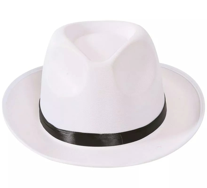 Translation missing: pt-PT.Sombrero de Gánster blanco con banda negra