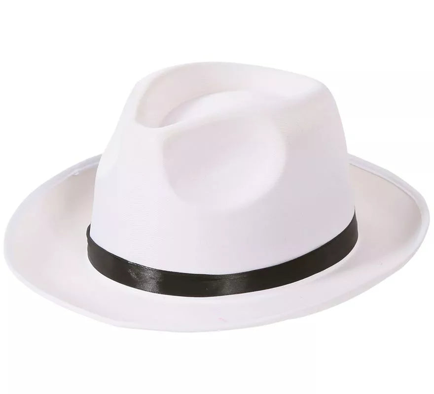 Translation missing: pt-PT.Sombrero de Gánster blanco con banda negra
