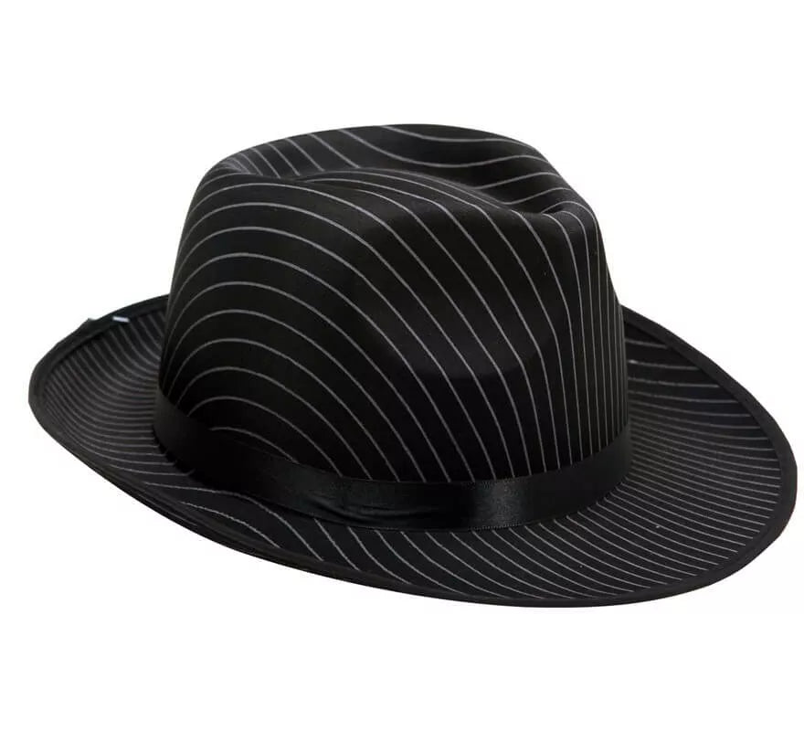 Translation missing: pt-PT.Sombrero de Gánster negro con rayas blancas