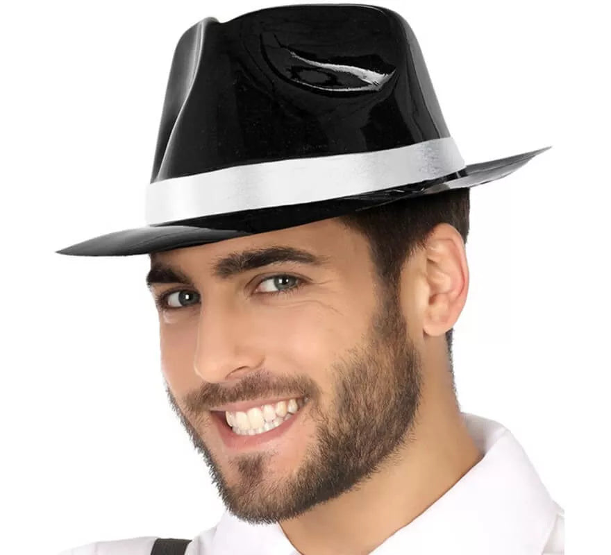Translation missing: pt-PT.Sombrero de Mafioso Negro y Blanco con Brillo