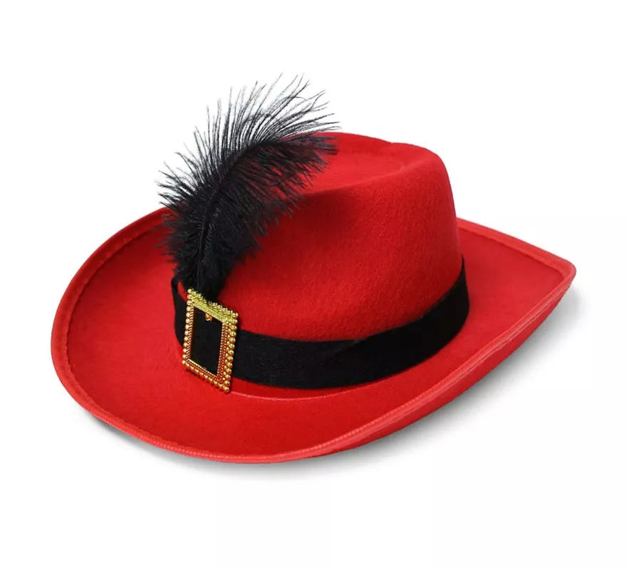 Translation missing: pt-PT.Sombrero de Mosquetero rojo con pluma infantil