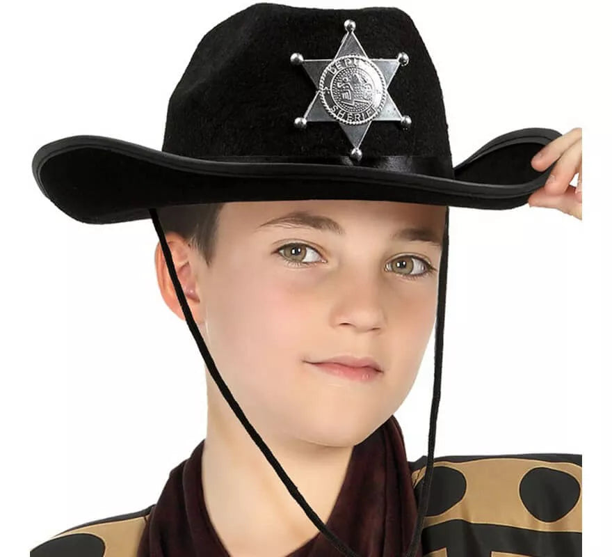 Translation missing: pt-PT.Sombrero de Sheriff negro con estrella infantil
