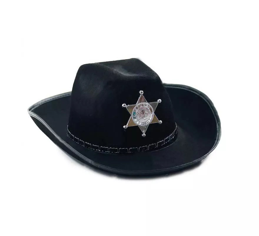 Translation missing: pt-PT.Sombrero de Sheriff negro con placa adulto