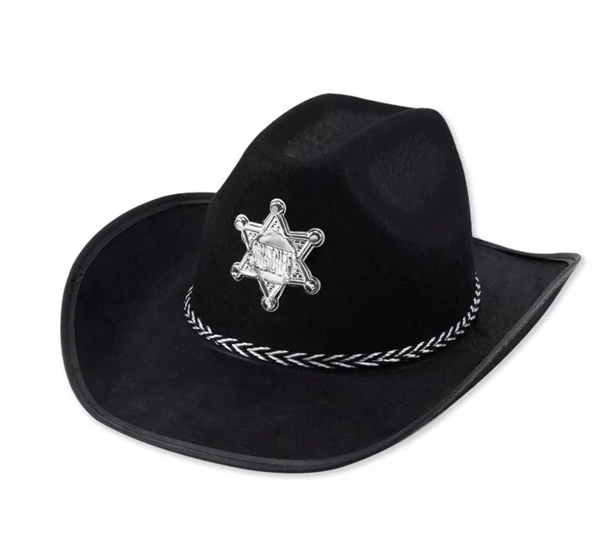 Translation missing: pt-PT.Sombrero de Sheriff negro con placa adulto