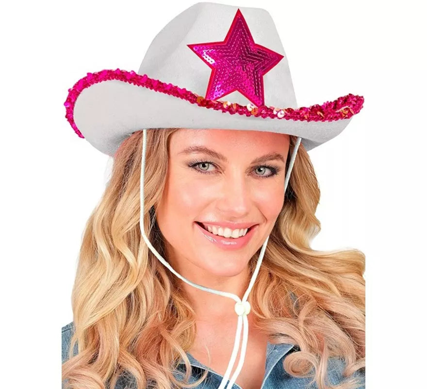 Translation missing: pt-PT.Sombrero de Vaquera blanco con Lentejuelas rosa