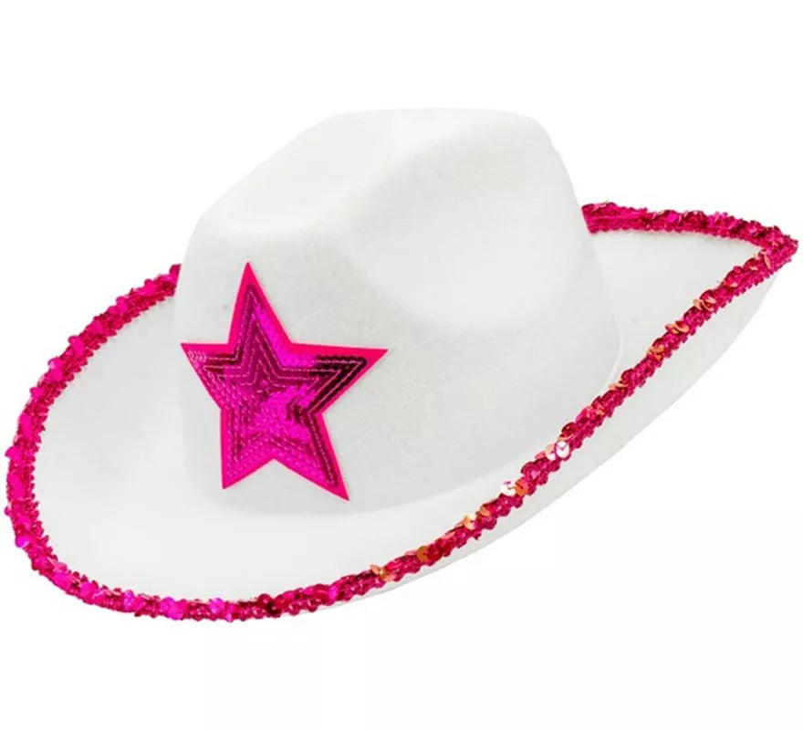 Translation missing: pt-PT.Sombrero de Vaquera blanco con Lentejuelas rosa