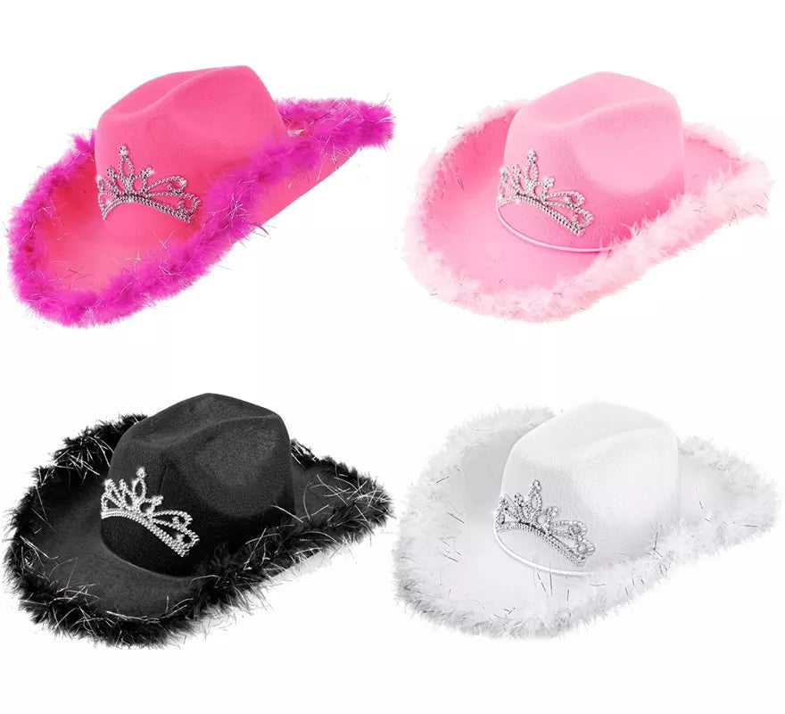 Translation missing: pt-PT.Sombrero de Vaquera con Tiara y Borde de Plumas en varios colores