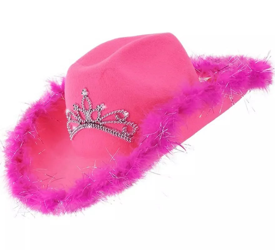 Translation missing: pt-PT.Sombrero de Vaquera con Tiara y Borde de Plumas en varios colores
