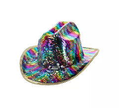 Chapéu de cowboy adulto arco-íris deluxe multicolorido com lantejoulas