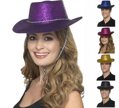 Chapéu de cowboy com glitter em várias cores