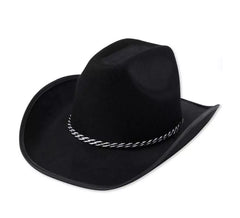 Chapéu de cowboy preto adulto com cordão cinza