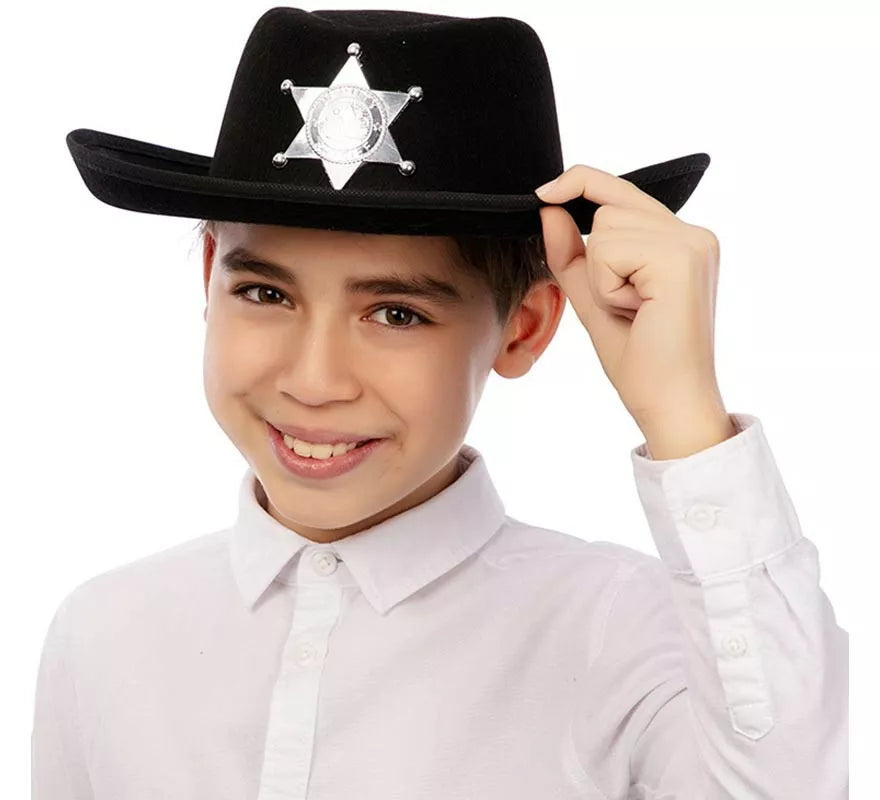 Translation missing: pt-PT.Sombrero de Vaquero Sheriff negro infantil de 34x26x9 cm