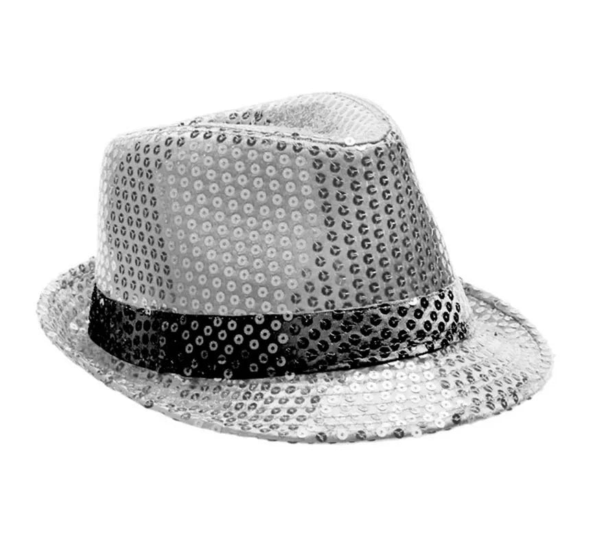 Translation missing: pt-PT.Sombrero Gánster de lentejuelas gris con banda negro