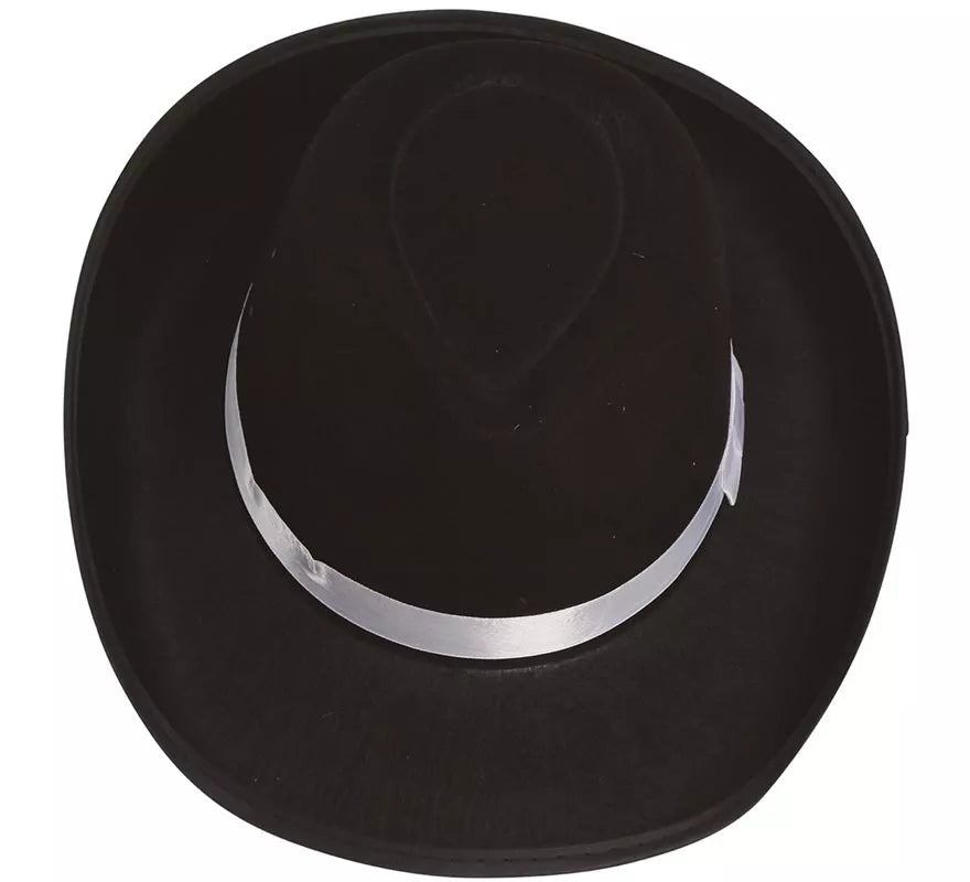 Translation missing: pt-PT.Sombrero Gánster negro con cinta blanca