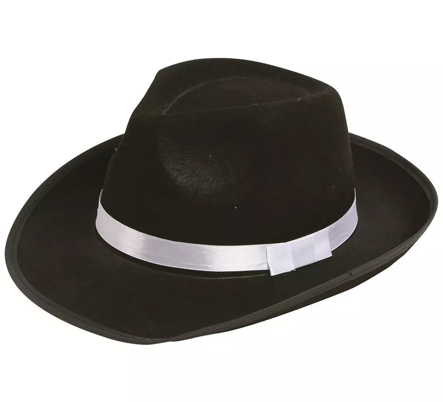 Translation missing: pt-PT.Sombrero Gánster negro con cinta blanca