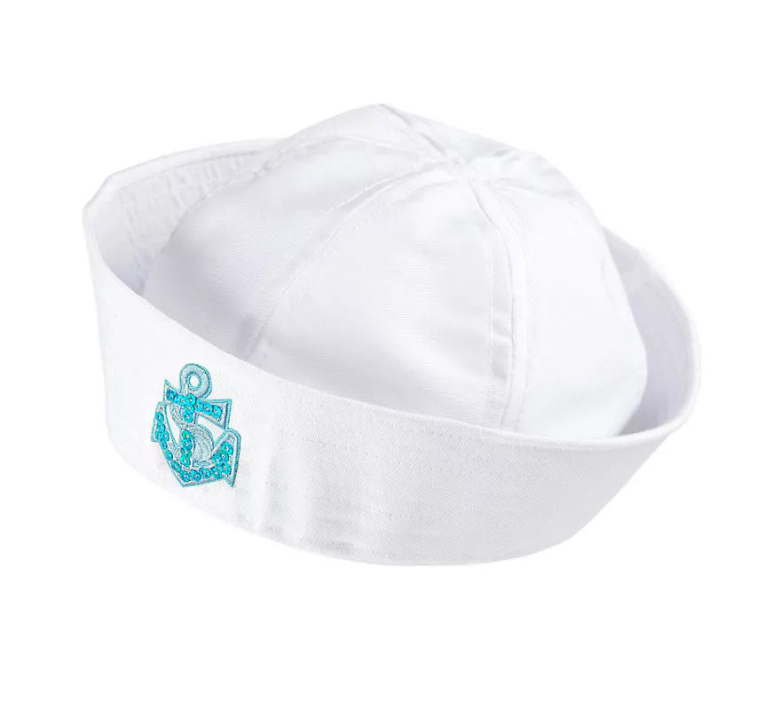 Sombrero Marinero Blanco con Ancla de Lentejuelas