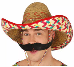 Chapéu mexicano de palha decorado adulto 50 cm