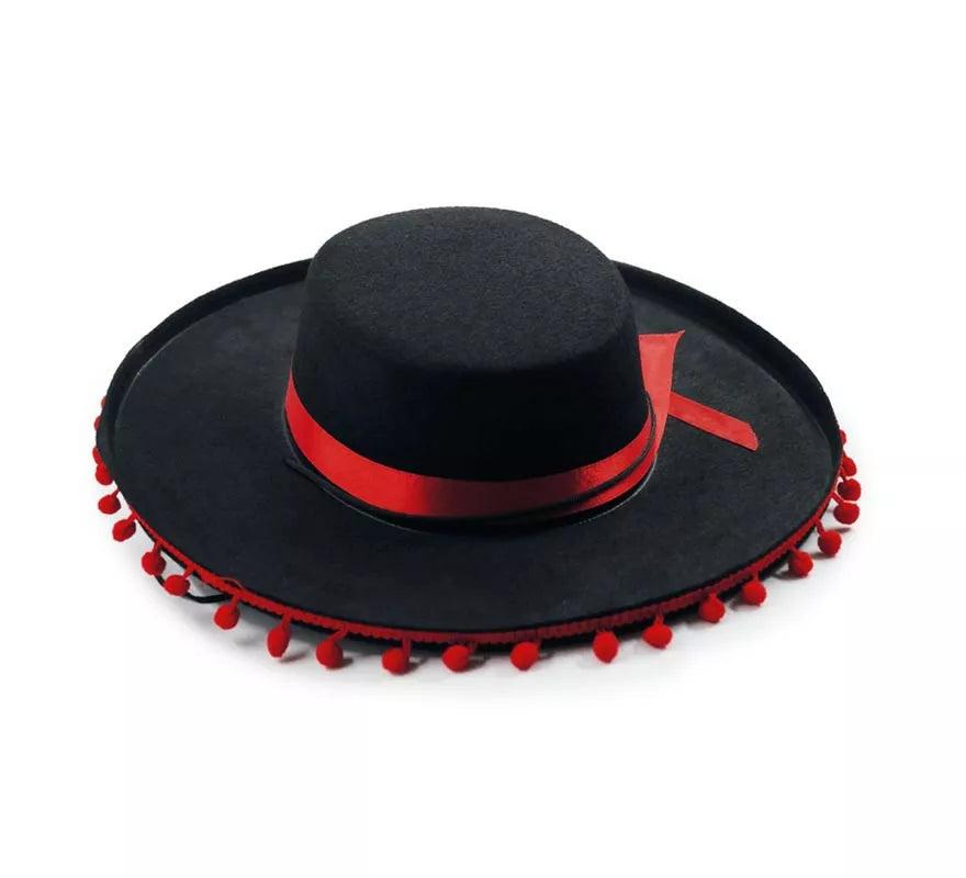 Translation missing: pt-PT.Sombrero Mexicano negro con bolas rojas para adulto