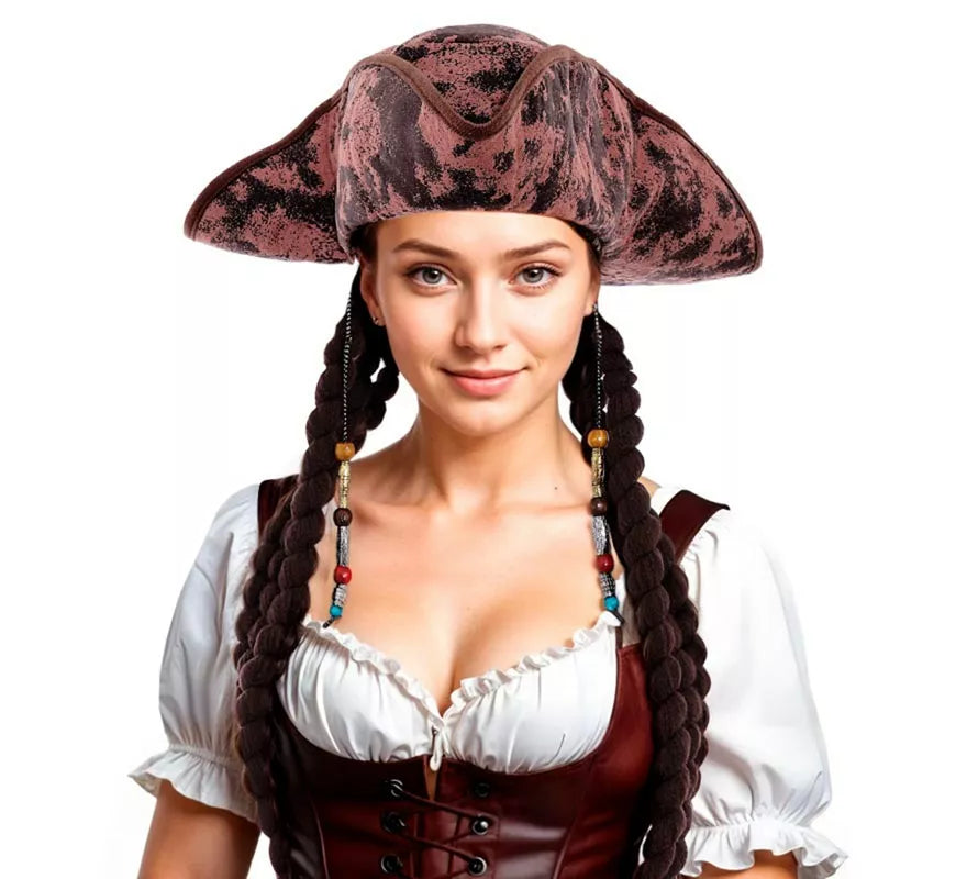Translation missing: pt-PT.Sombrero Pirata con Trenzas largas adulto