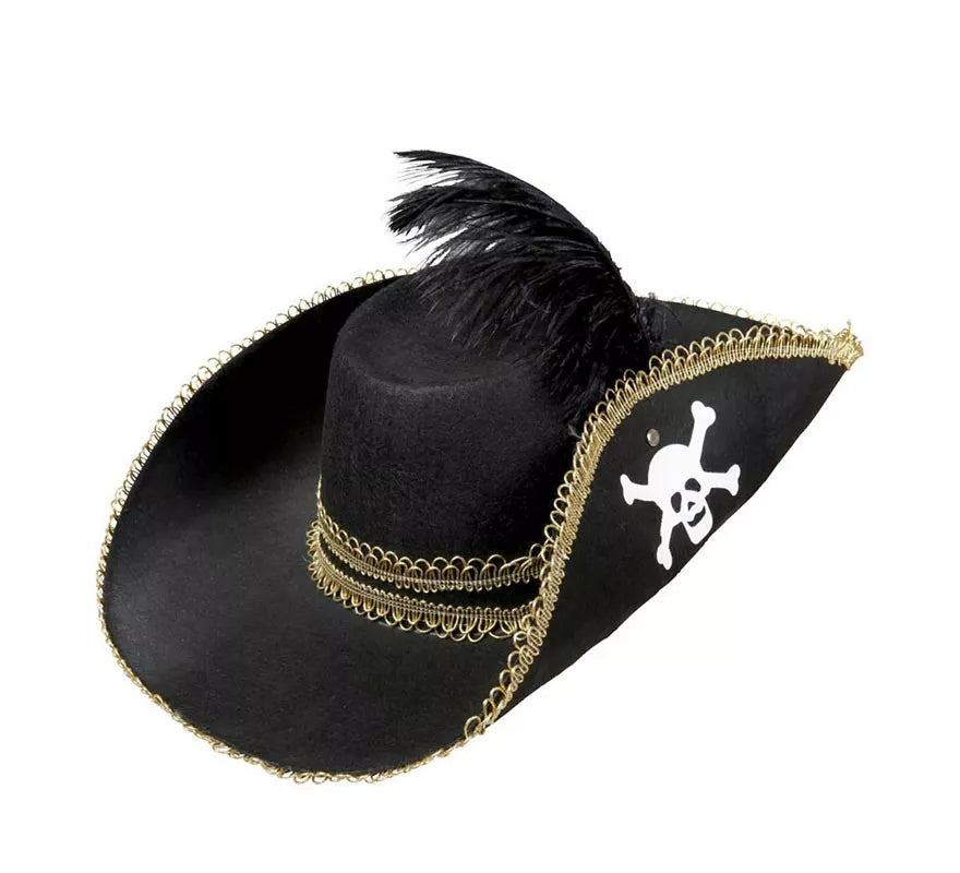 Translation missing: pt-PT.Sombrero Pirata negro con Pluma de fieltro