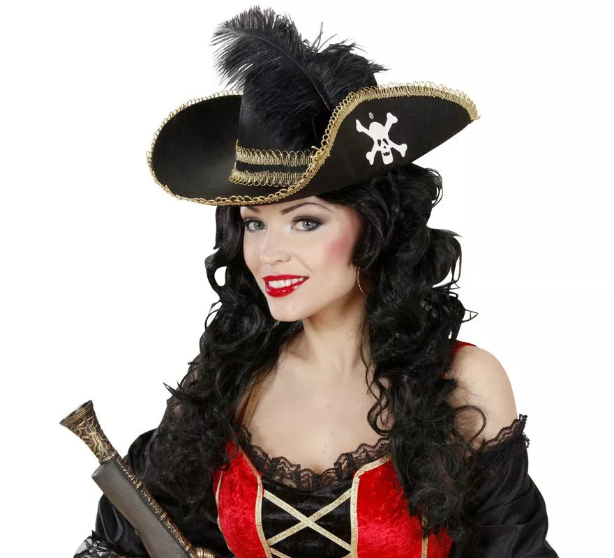 Translation missing: pt-PT.Sombrero Pirata negro con Pluma de fieltro
