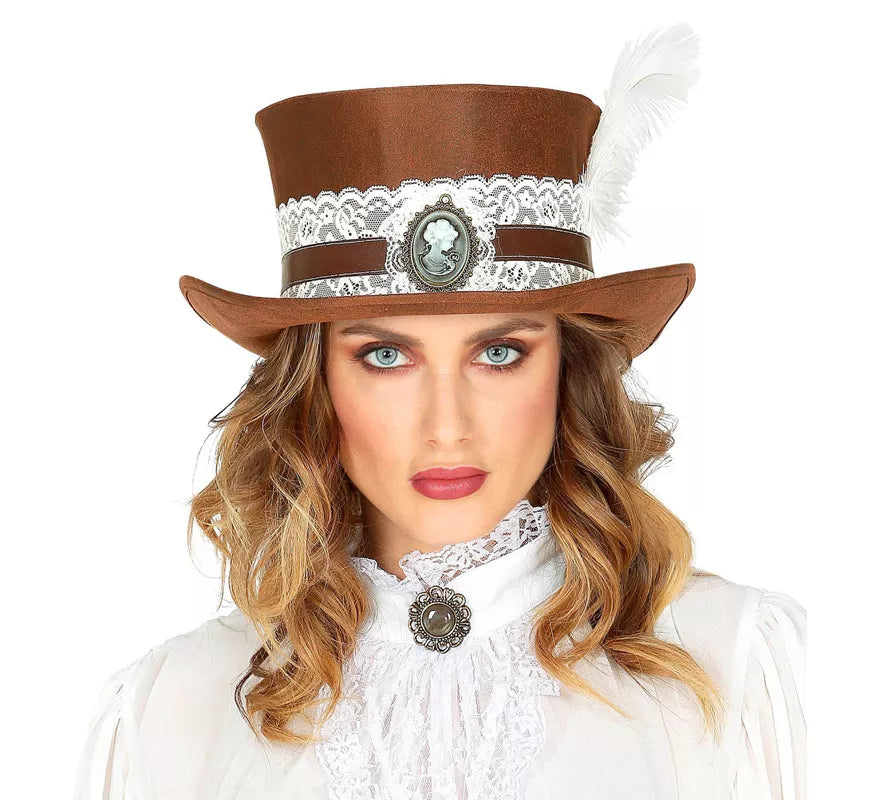 Translation missing: pt-PT.Sombrero Steampunk Top Aspecto Cuero Envejecido