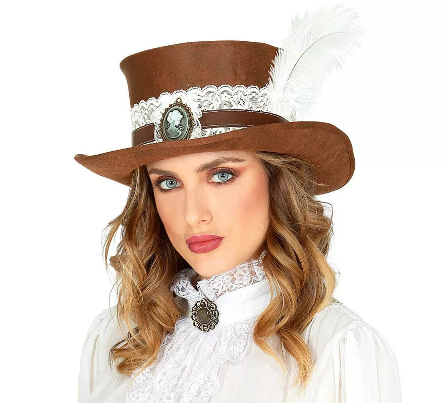 Translation missing: pt-PT.Sombrero Steampunk Top Aspecto Cuero Envejecido