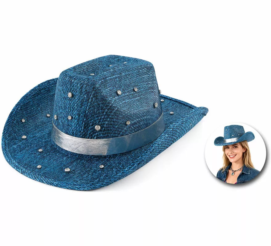 Translation missing: pt-PT.Sombrero Vaquero azul con Pedrería