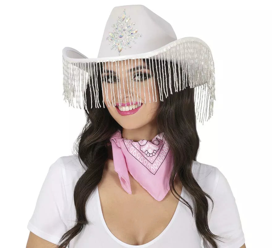 Translation missing: pt-PT.Sombrero Vaquero blanco con Flecos para adultos
