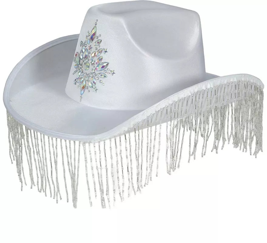 Translation missing: pt-PT.Sombrero Vaquero blanco con Flecos para adultos