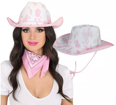 Chapéu de cowboy branco e rosa para adultos