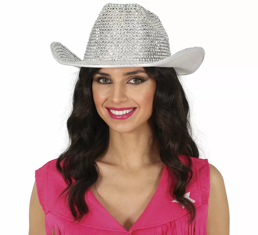 Translation missing: pt-PT.Sombrero Vaquero brillante plateado adulto