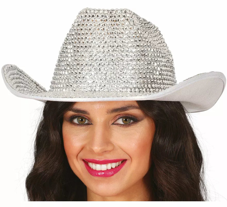 Translation missing: pt-PT.Sombrero Vaquero brillante plateado adulto
