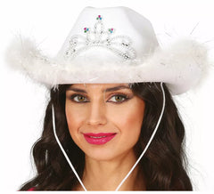 Chapéu de cowboy adulto com boá de feltro branco