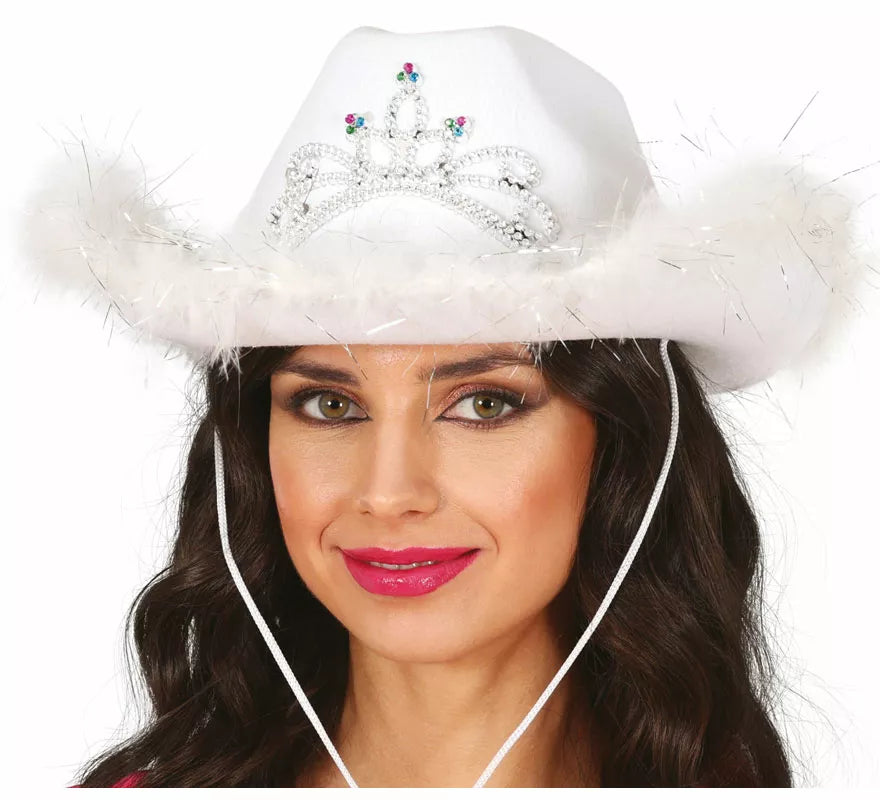 Translation missing: pt-PT.Sombrero Vaquero con boa blanco de fieltro adulto