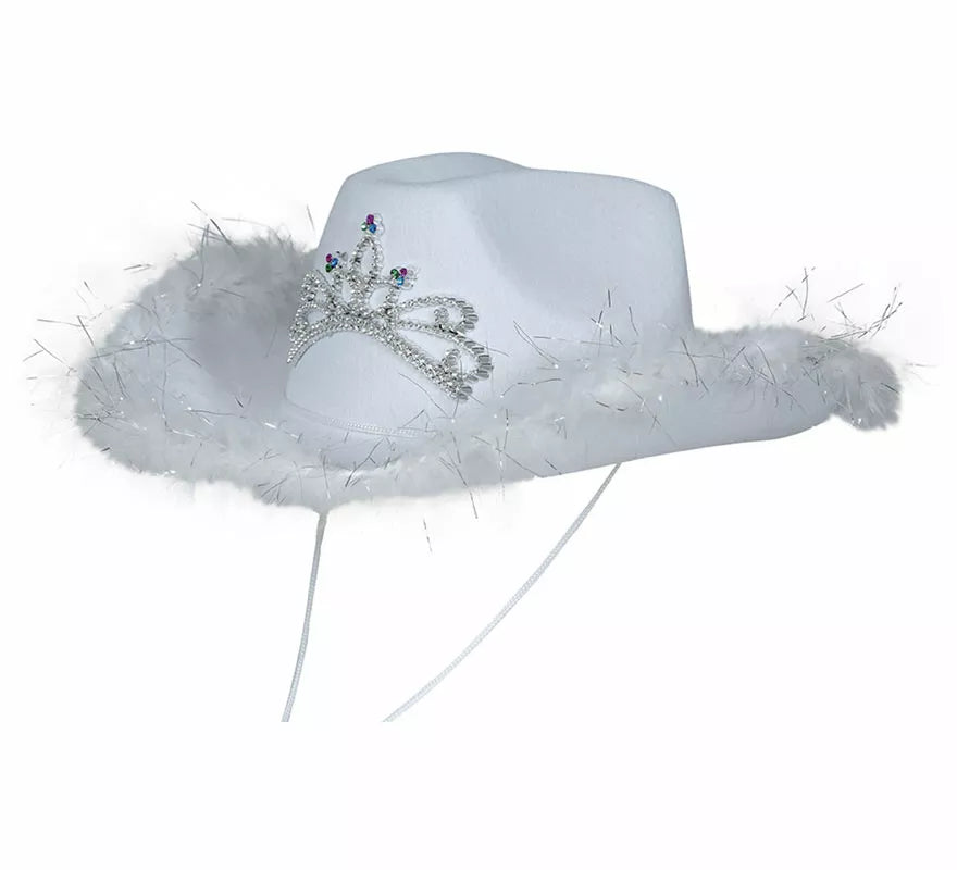 Translation missing: pt-PT.Sombrero Vaquero con boa blanco de fieltro adulto