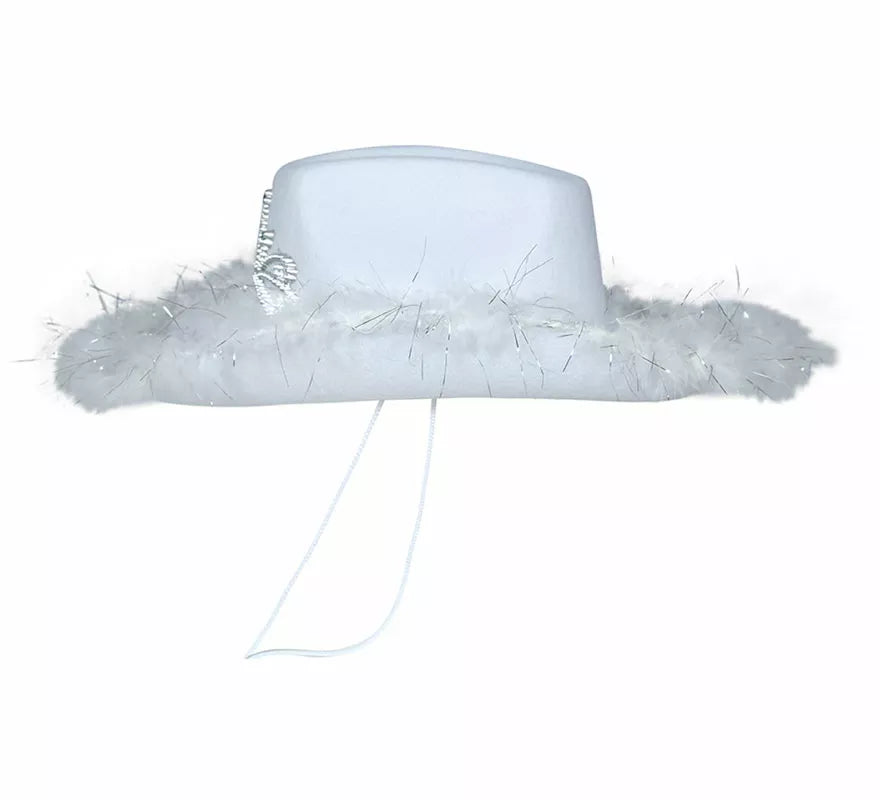 Translation missing: pt-PT.Sombrero Vaquero con boa blanco de fieltro adulto