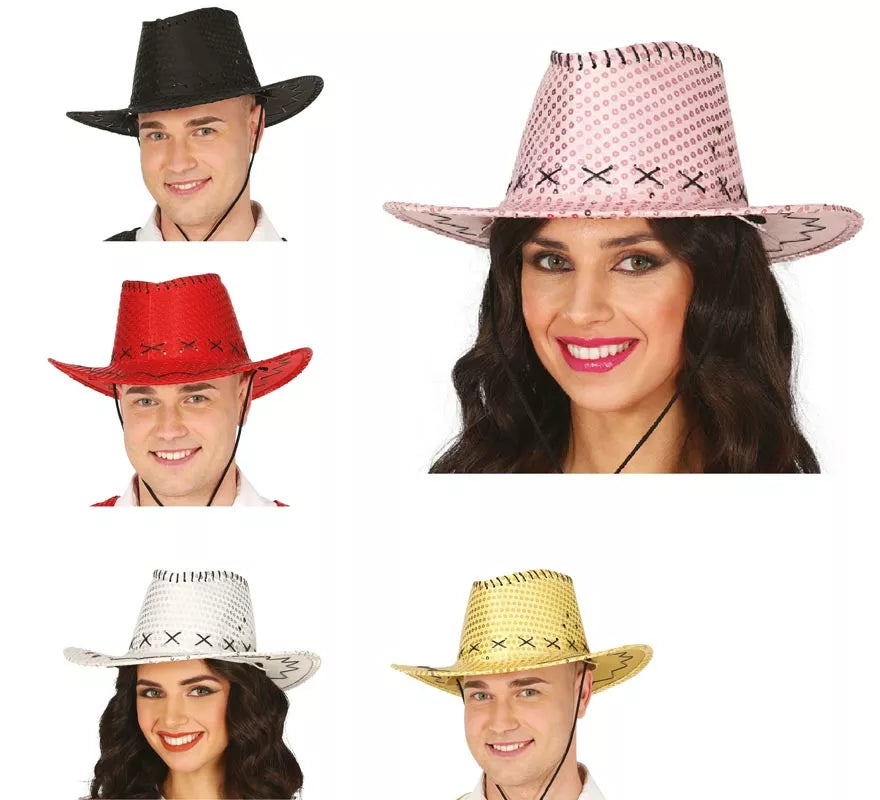 Translation missing: pt-PT.Sombrero Vaquero con lentejuelas en varios colores adulto